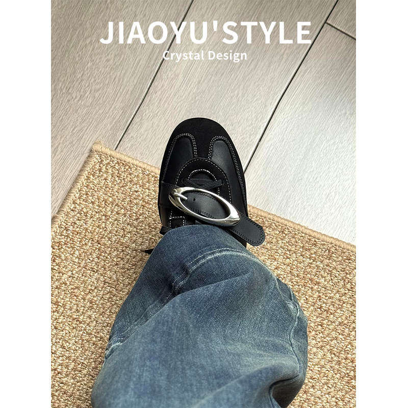 真皮~骄屿复古金属扣内增高德训鞋女新款系带单鞋运动休闲阿甘鞋主图