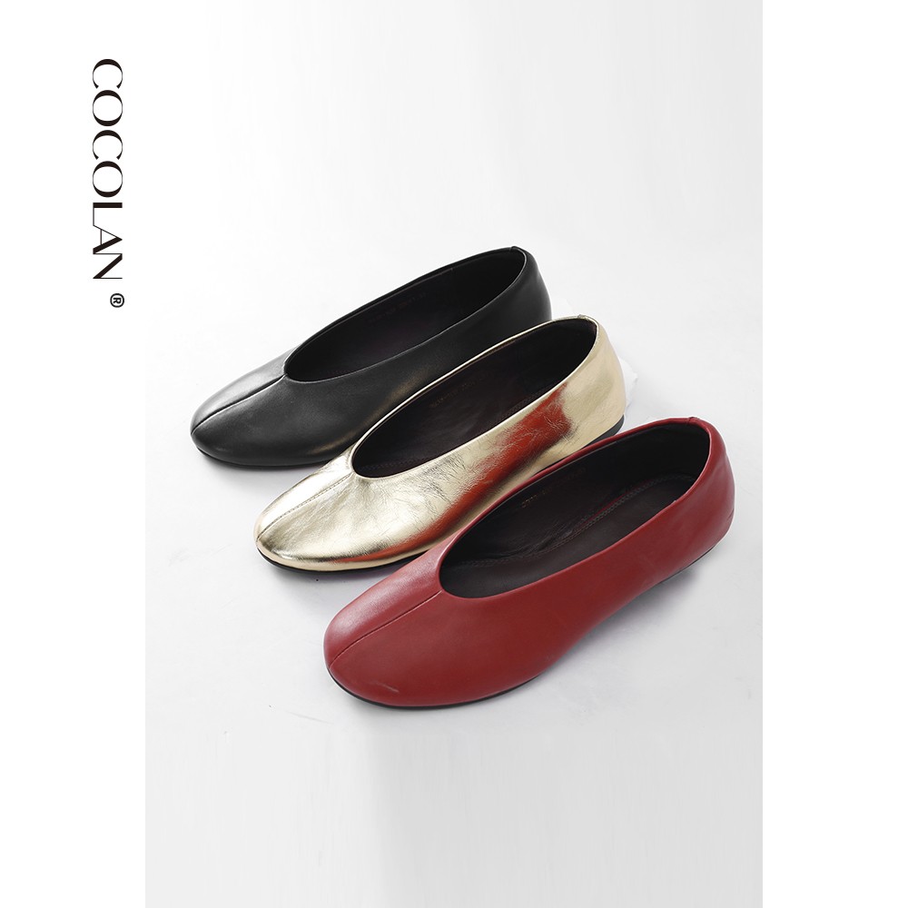 COCOLAN红色真皮软面羊皮圆头平底鞋豆豆鞋女CL1XZ3106主图