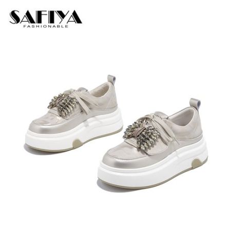 索菲娅2026春季新款厚底学院风舒适百搭时尚水钻小白鞋SFD4116B49