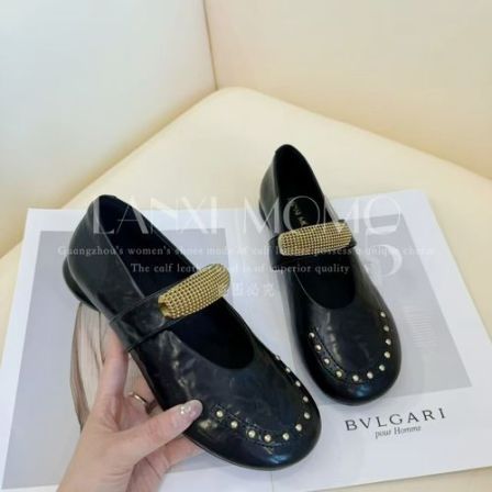 【LANXI  MOMO】时尚百搭女士黑色低跟气质圆头小单鞋26DX025LX