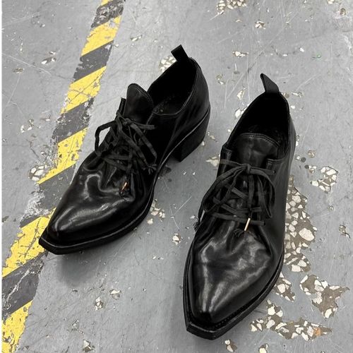 时尚模特巫师鞋尖头皮鞋男款高跟厚底德比鞋增高休闲小众翘头走秀主图