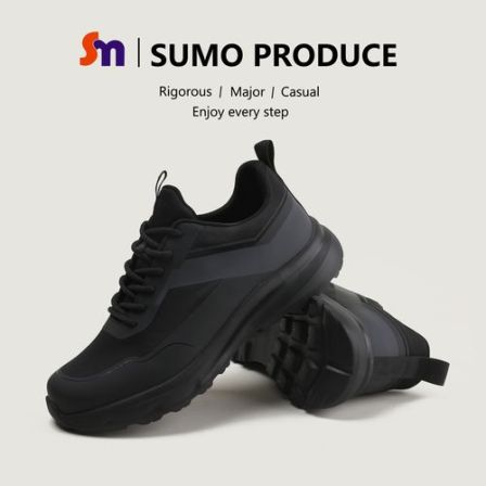 素陌新款男士运动休闲鞋透气健步鞋男款百搭黑色跑步鞋系带10016