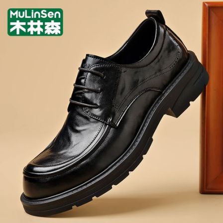 木林森2025秋季新款前系带商务皮鞋男士休闲皮鞋百搭韩版英伦正装