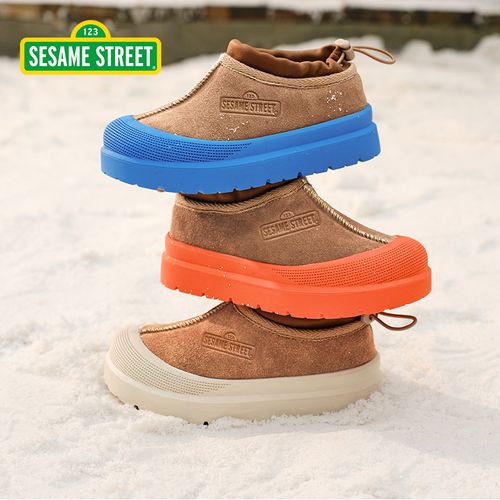 芝麻街真牛皮儿童棉鞋加绒保暖雪地靴2025新款冬季童鞋男女童短靴主图
