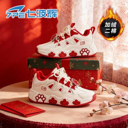 【喜跃红途】七波辉亲子猫爪系带款冬季新款女孩时尚加绒百搭休闲鞋
