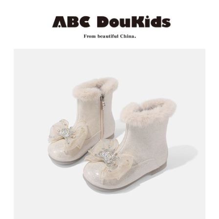 ABC Doukids女童公主靴2026秋冬季新款儿童时尚水钻皮靴防滑短靴