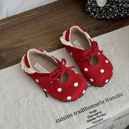 【新年红】女宝皮鞋红色春春季芭蕾小瓢鞋女童鞋子公主鞋波点单鞋