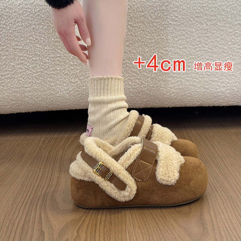 加绒内增高厚底勃肯鞋包头半拖鞋女外穿2025新款冬季两穿雪地棉鞋主图