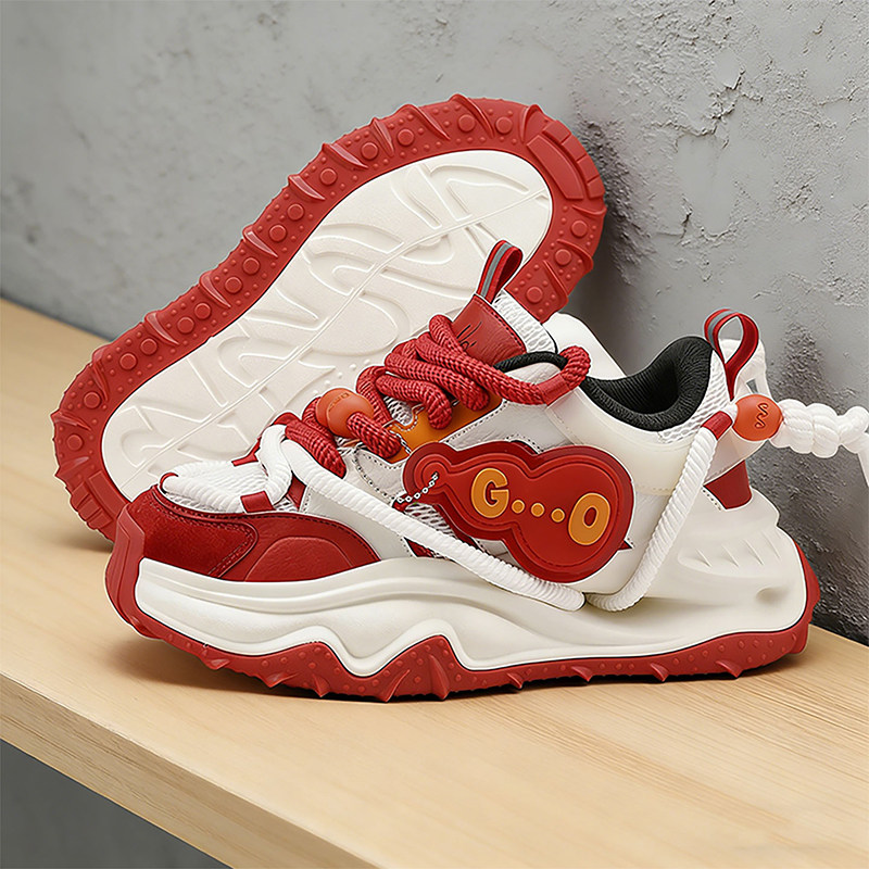 男女款丑萌大头鞋显腿长本命年红色鞋青少年初中生厚底增高老爹鞋主图