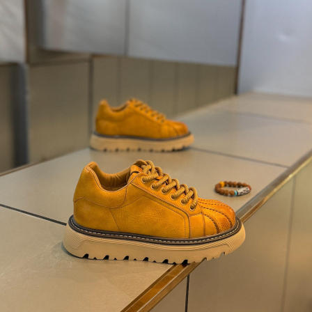 欧洲站男鞋2025冬季皮面新款复古潮流工装鞋男士贝壳头厚底小皮鞋