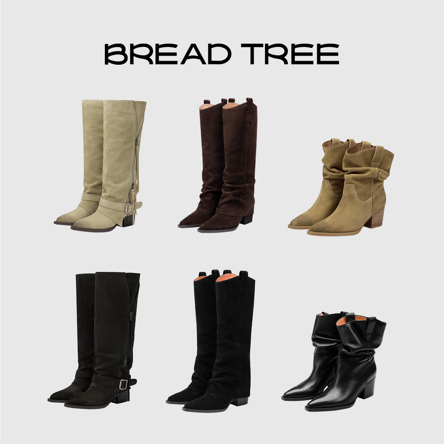 【蜜蜂服饰节】BREADTREE面包树褶皱堆堆西部长靴/短靴主图