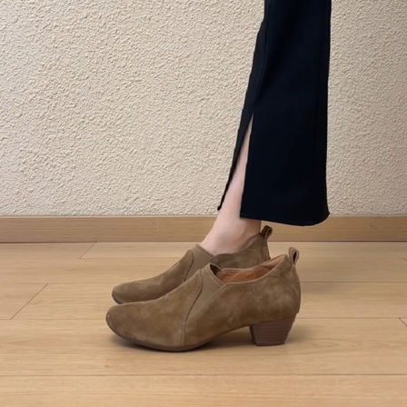 羊皮版~复古深口一脚蹬乐福鞋女简约圆头粗跟时尚百搭四季小皮鞋
