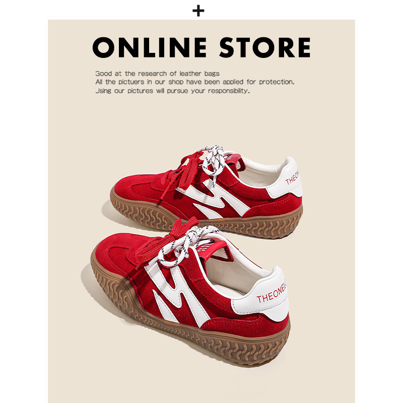 真皮复古红色厚底德训鞋女2026春季新款百搭赛车鞋休闲运动阿甘鞋主图