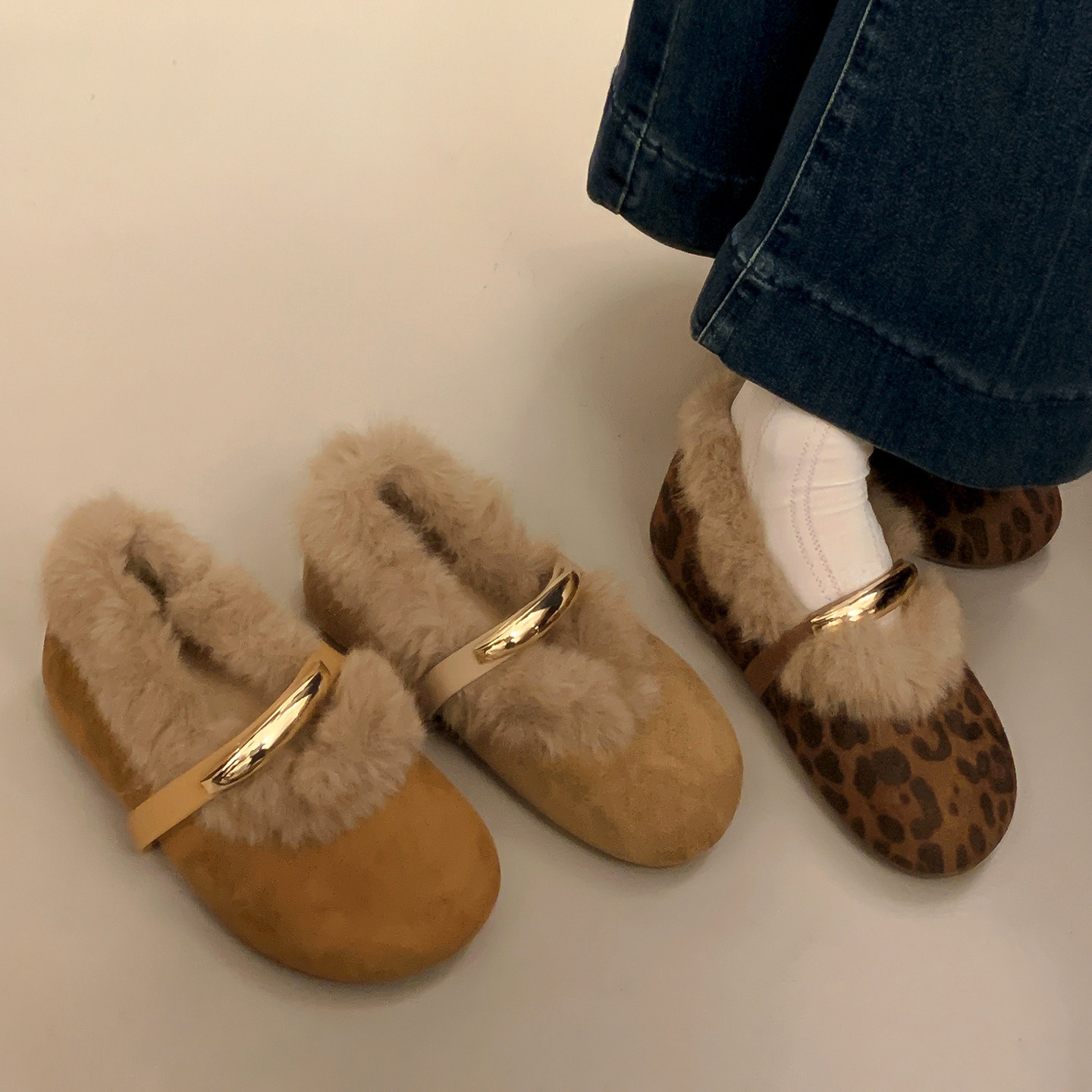 3CM内增高毛口金属毛毛玛丽珍鞋女新款雪地短靴保暖加绒棉勃肯鞋主图