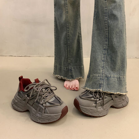 灰色老爹鞋女小个子增高2026超火新款春季欧货炸街厚底运动休闲鞋