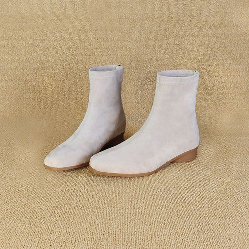 小方头绒面内增高短筒瘦瘦靴高级感韩系小踝靴626-1主图