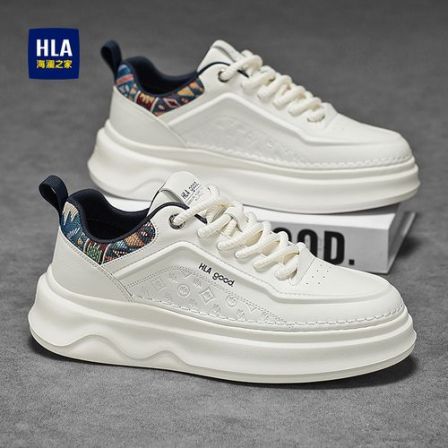 海澜之家男鞋冬季加绒二棉鞋时尚运动休闲板鞋旅游刺绣皮面小白鞋