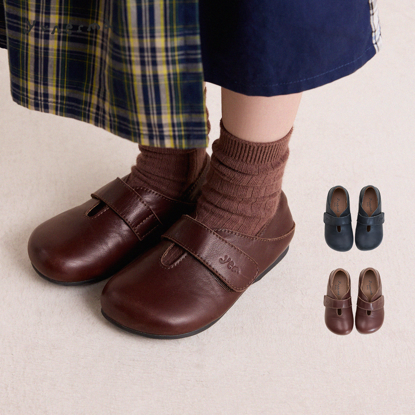 允儿妈女童2026春季新款复古牛皮魔术贴小皮鞋儿童单鞋法式公主鞋主图