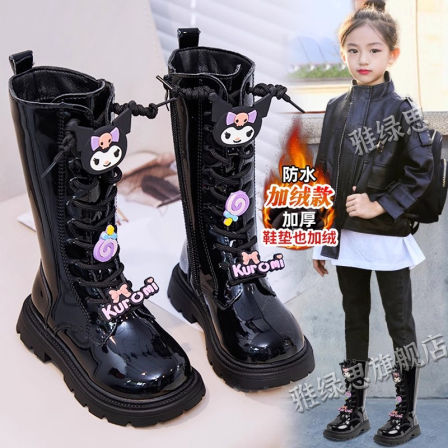 官网C&K库洛米女童皮靴冬季2025新款儿童马丁靴加绒长筒棉靴子