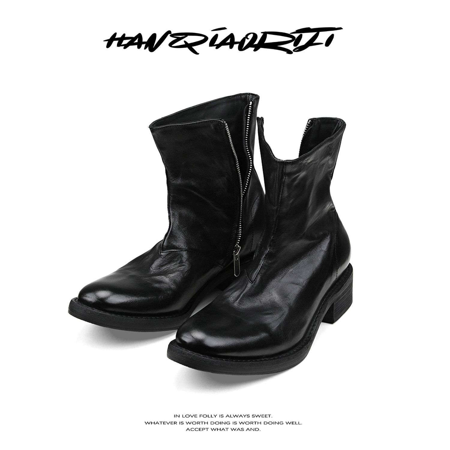 韩桥日记[黑血系列]\"流浪\"进口水洗马皮切尔西靴高级拉链尖头靴子主图