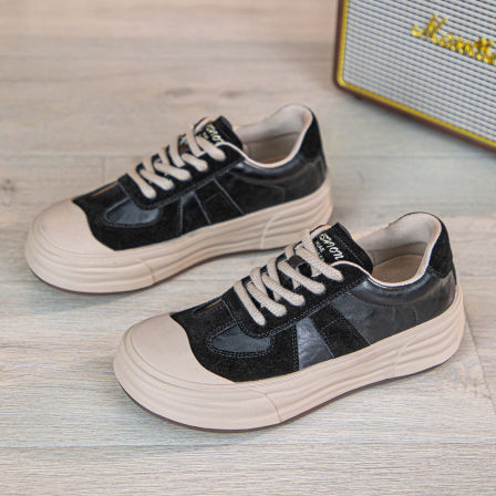 真皮厚底德训鞋女黑色系带休闲板鞋百搭运动鞋209