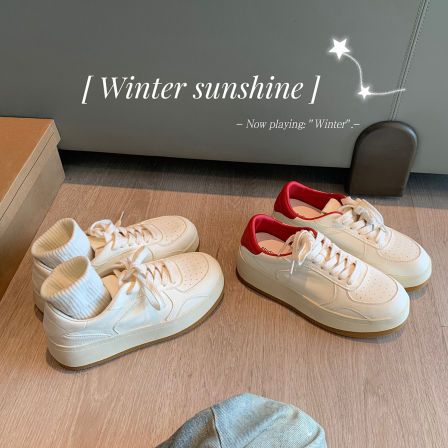 葡萄妈studiolee 5cm厚底~百搭圆头系带撞色增高小白鞋通勤板鞋女