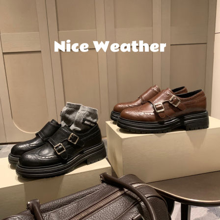 葡萄妈studiolee 5cm粗跟~英伦风布洛克雕花增高扣带孟克小皮鞋女