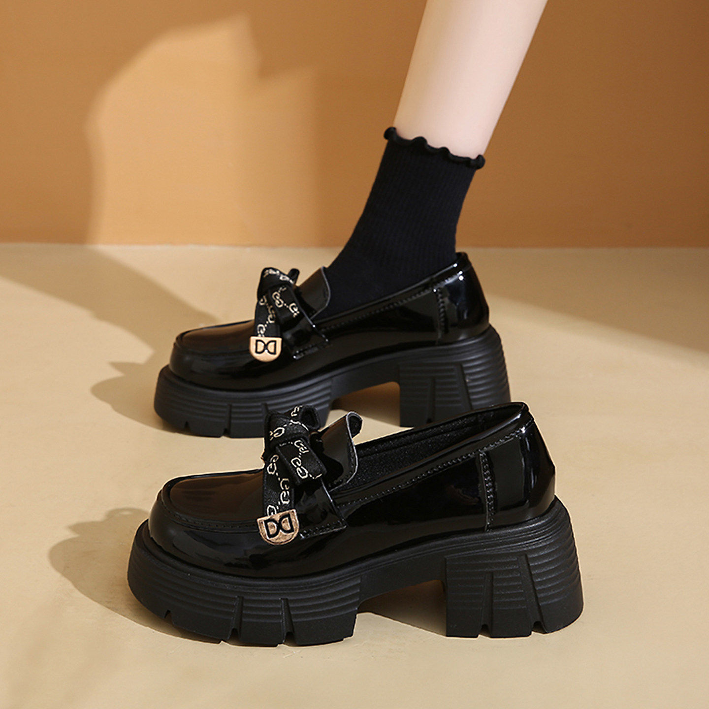 真皮乐福鞋女厚底增高7CM2026秋冬新款百搭高级感配裙子休闲包鞋主图