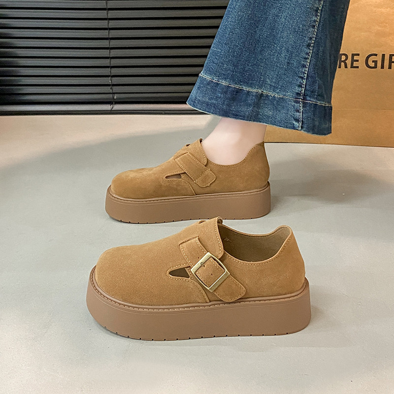 踩屎感真皮勃肯鞋女2026新款春季小个子增高单鞋厚底一脚蹬乐福鞋主图