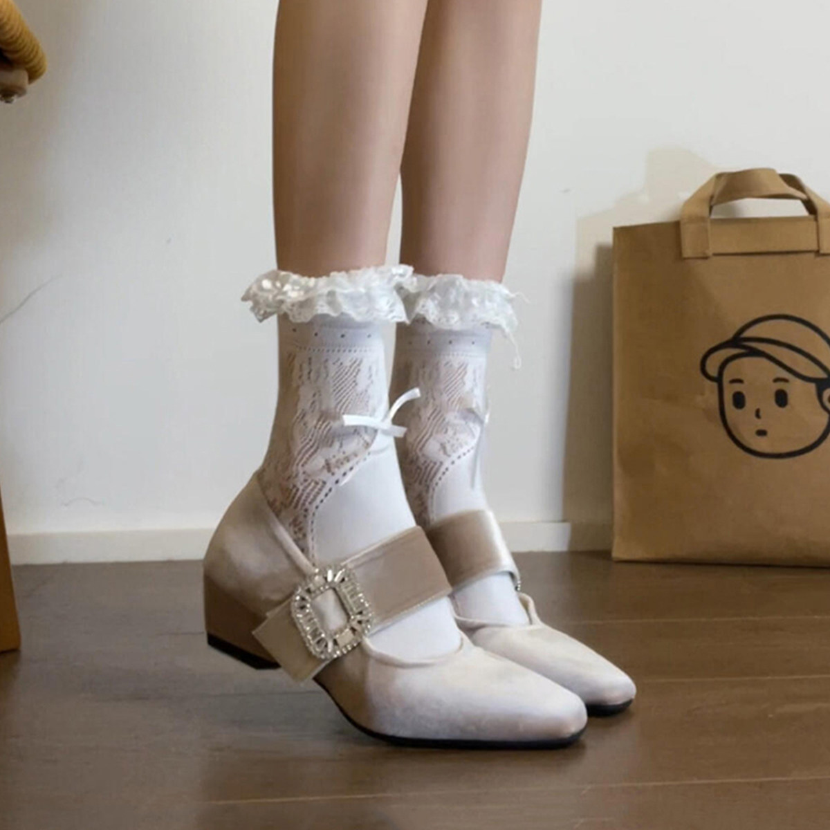 羊皮版~法式丝绒高级温柔一字带玛丽珍鞋女方头粗跟名媛风单鞋子主图