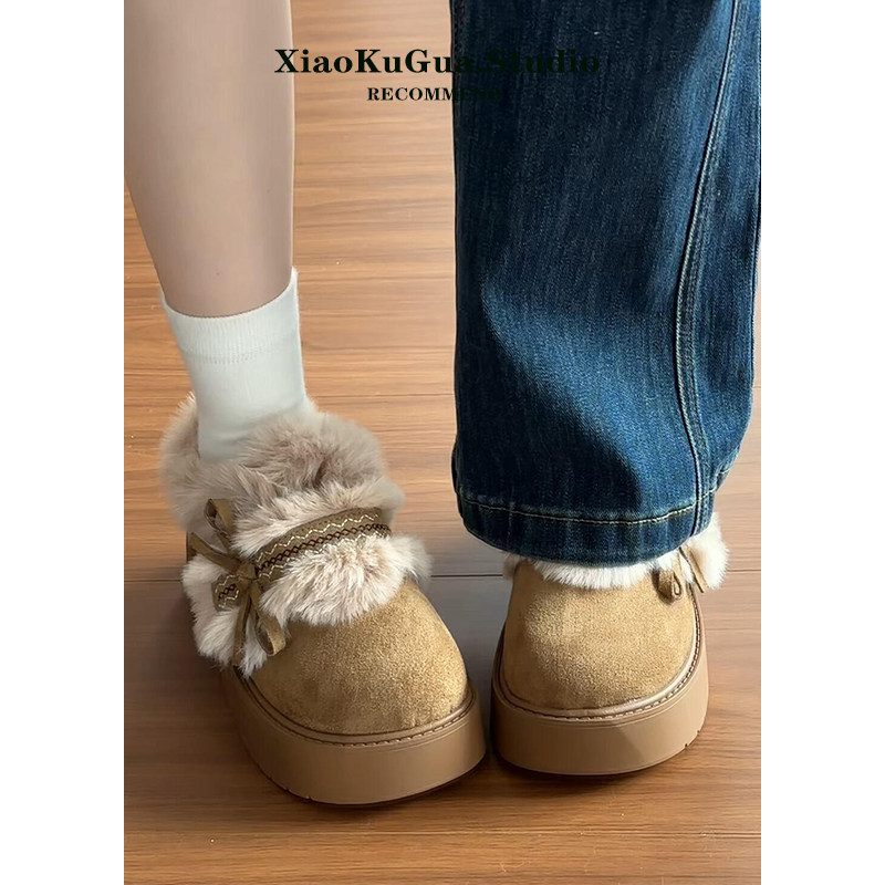 费尔岛厚底雪地靴女款2025新款冬季毛毛鞋加绒勃肯鞋保暖雪地棉鞋主图