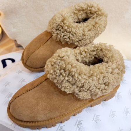冬季新款韩版泰迪卷毛塔茨特雪地靴羊毛皮毛一体乐福鞋卷毛雪地靴