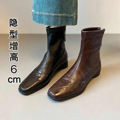 内增高通勤小短靴2025年秋冬新款气质方头软底舒适阔腿裤必备鞋主图