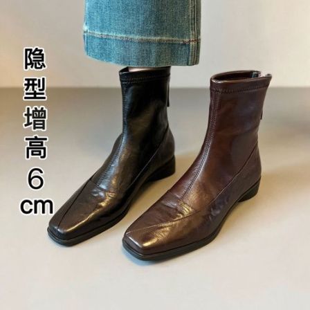 内增高通勤小短靴2025年秋冬新款气质方头软底舒适阔腿裤必备鞋
