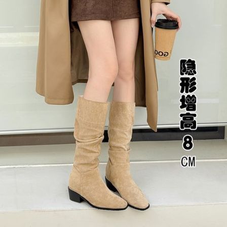 内增高堆堆方头长筒女西部粗跟时尚鞋子女款爆款2025新款秋冬靴子