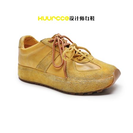 【kuurcce】水洗马皮系带圆头休闲百搭懒人鞋复古皮包底德训鞋女鞋