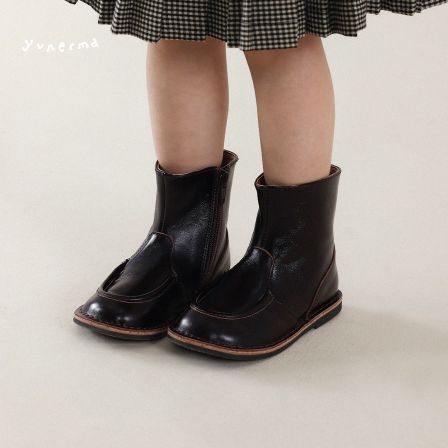 允儿妈女童秋冬小众复古中筒靴儿童冬季时尚皮靴宝宝鞋子女孩皮鞋