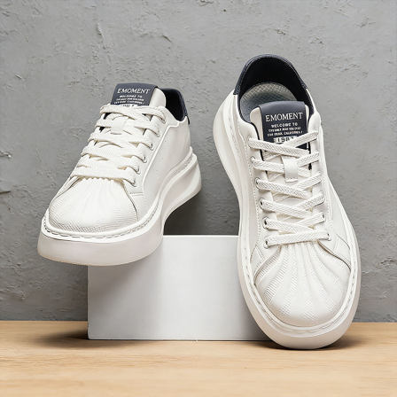 青少年男鞋潮牌高级感百搭休闲板鞋男生平底轻便真皮贝壳头小白鞋