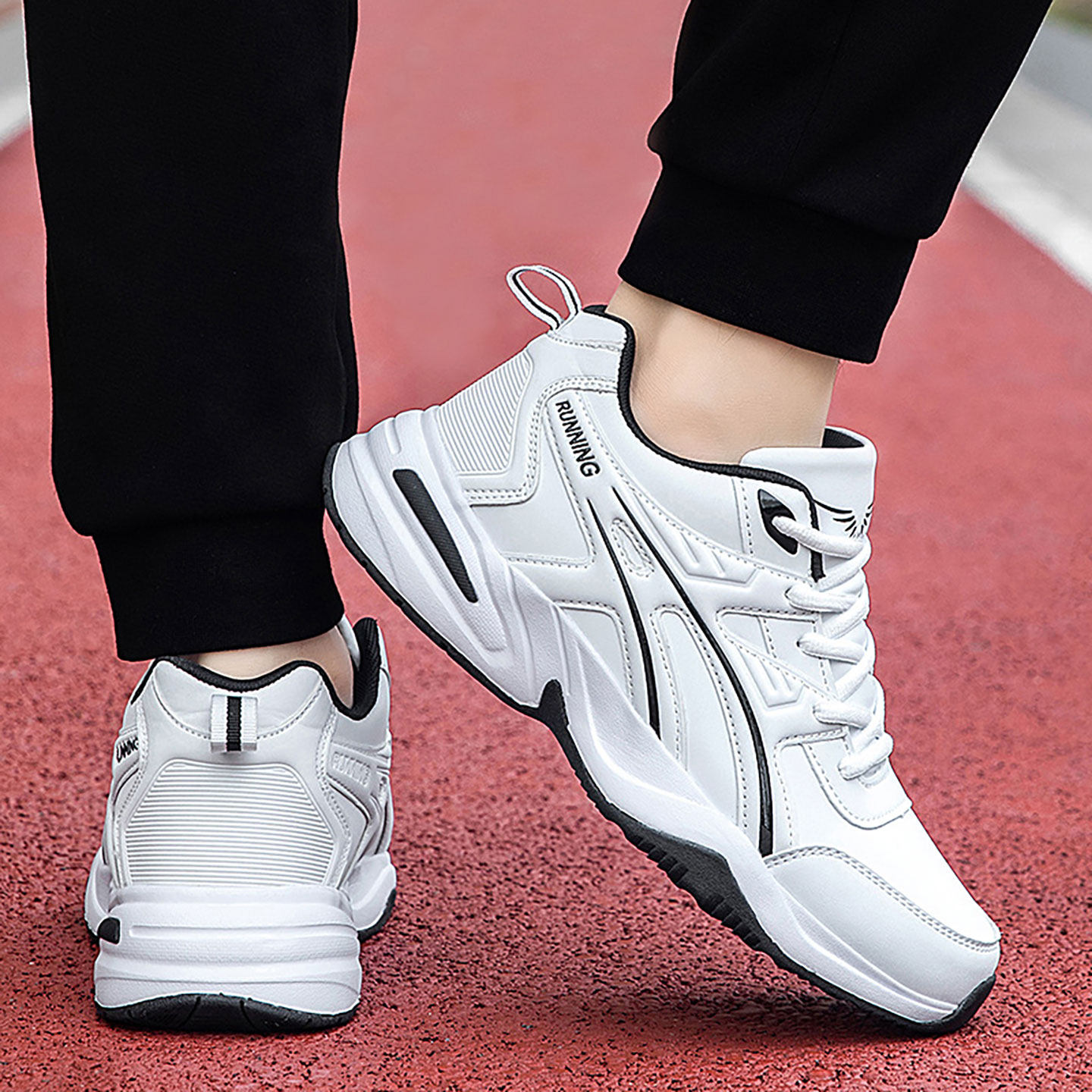 白色运动鞋男皮面防泼水48大尺码47青少年男鞋46学生跑步软底老爹鞋主图