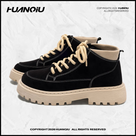 环球黑色马丁靴男鞋2026新款春秋英伦风高帮靴子户外复古工装靴男