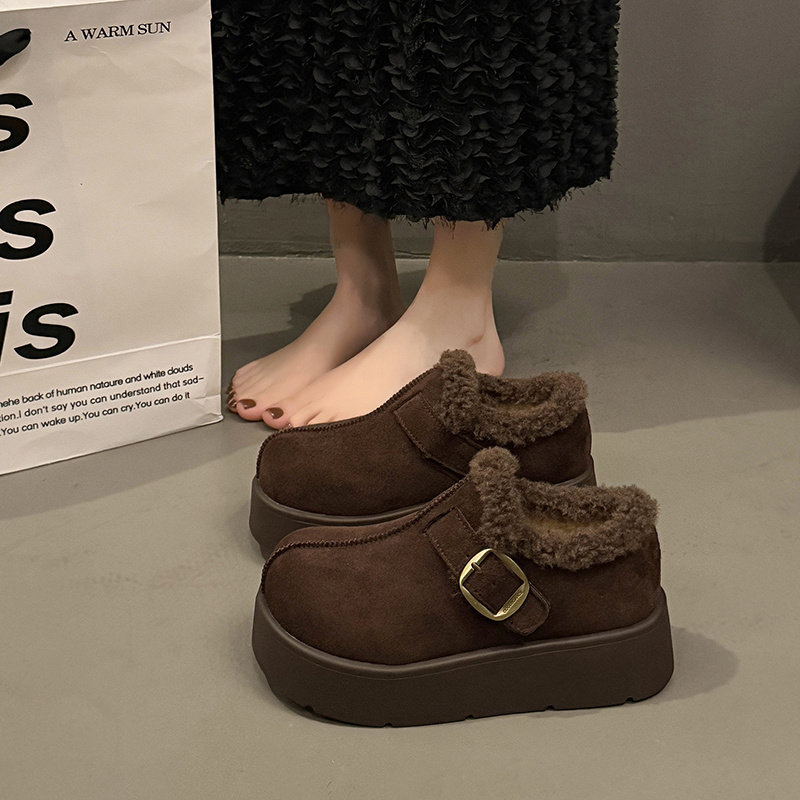 厚底雪地靴女2025新款冬季复古全包勃肯鞋加绒保暖增高毛毛鞋棉鞋主图