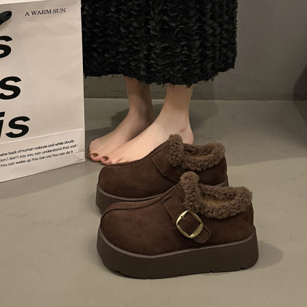 厚底雪地靴女2025新款冬季复古全包勃肯鞋加绒保暖增高毛毛鞋棉鞋