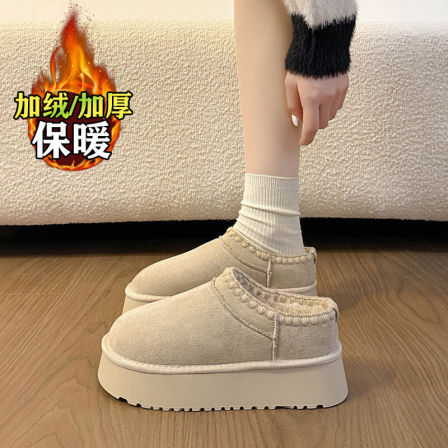 厚底包头半拖鞋女2025新款冬季加绒加厚保暖雪地靴一脚蹬勃肯棉拖