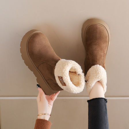 厚底雪地靴女款2025新款冬季加绒勃肯短靴外穿保暖东北大棉鞋34码