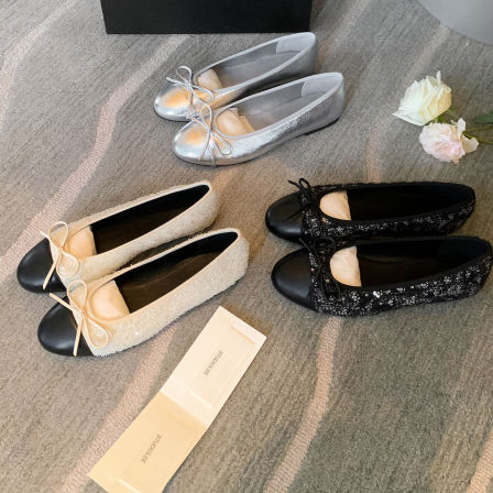 葡萄妈studiolee 亮片粗花呢蝴蝶结浅口低跟鞋子小香风通勤单鞋女