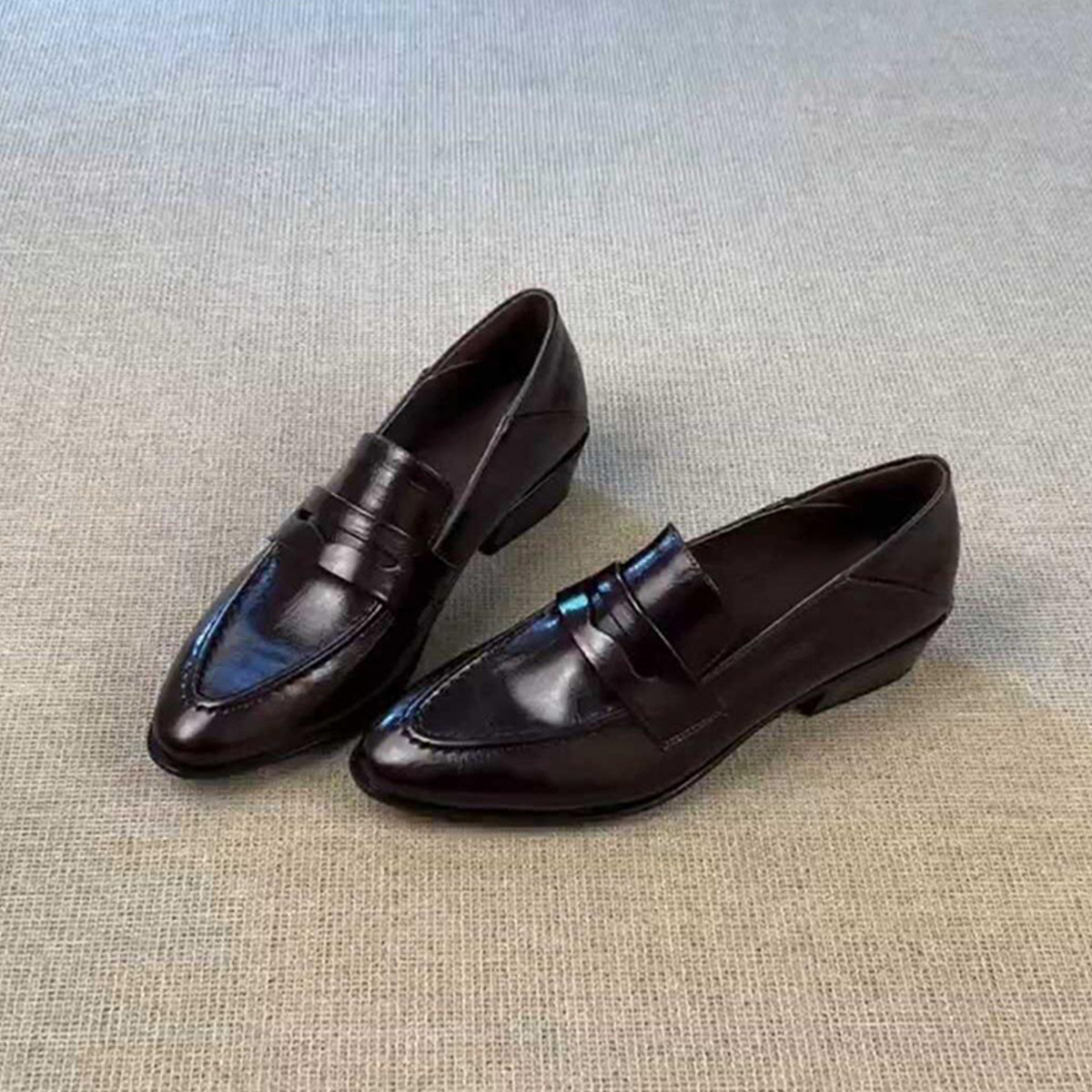 羊皮版~简约风低跟一脚蹬乐福鞋女真皮通勤一脚蹬懒人休闲小皮鞋主图