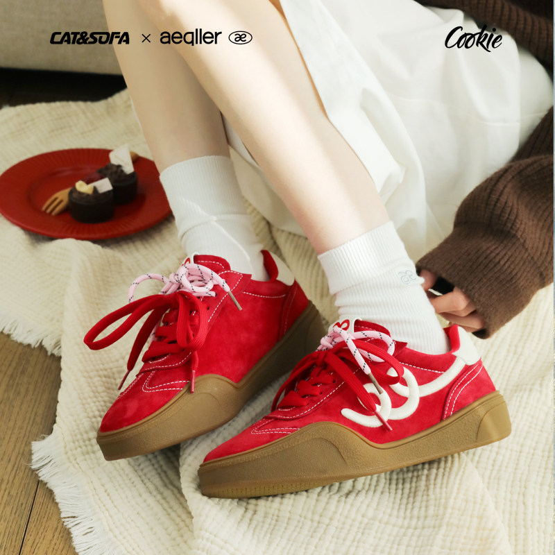 【曲奇系列】猫与沙发×aeqller/红色德训鞋新款刺绣休闲运动板鞋主图