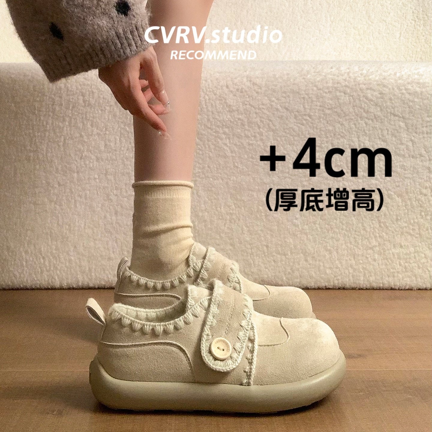 复古厚底全包勃肯鞋女款2026新款春季魔术贴单鞋百搭配裙子乐福鞋主图