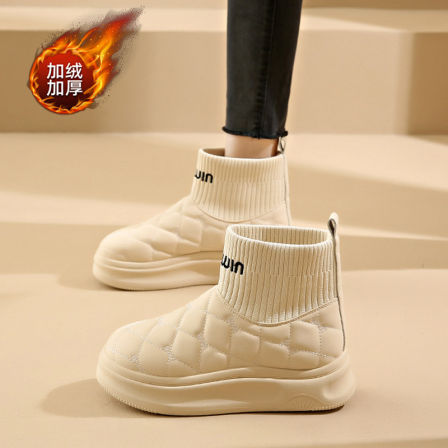 雪地靴女款2025新款冬季加绒保暖东北大棉鞋皮毛一体防水袜子短靴