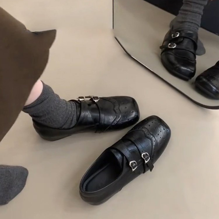 内增高平底黑色加绒小皮鞋玛丽珍勃肯鞋子2025新款秋冬豆豆鞋单鞋